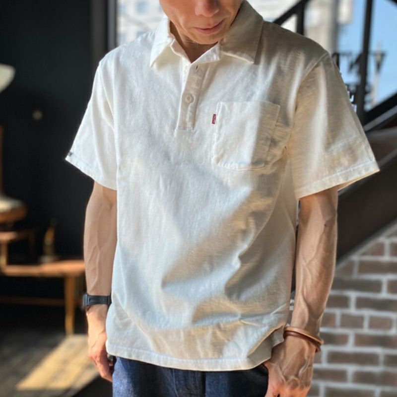 デラックスウエア(Deluxeware)ポロシャツ　ホワイト DELUXEWARE（デラックスウエア） OCTS-00 OPEN COLLAR T-SHIRT